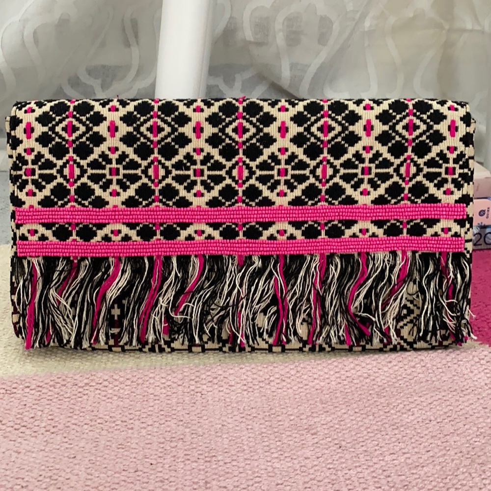 Roberta Roller Rabbit clutch. Pink. Black.